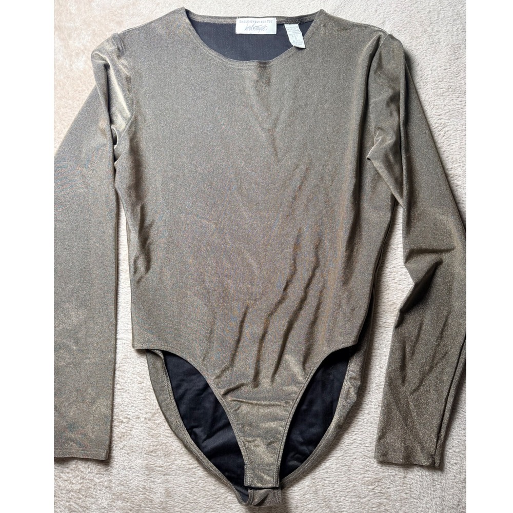 Vintage Lord & Taylor Metallic Gold Long Sleeve Bodysuit Shimmer Small Retro